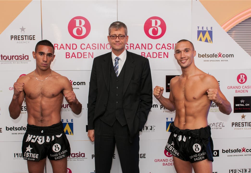 Die Spitzenkämpfer Morgan Adrar und Christophe Pruvost mit Detlef Brose, CEO Grand Casino Baden.Fotos: ZVG