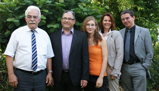 Die Grossratskandidaten der FDP des Bezirks (v.l.): Franz Nebel, Erwin Baumgartner, Andrea Laube, Claudia Hauser, Andreas Schmid.ZVG