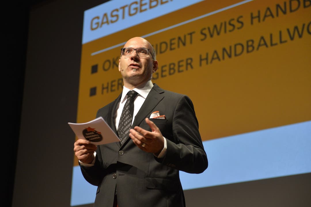 Swiss Handball Awards im Trafo Baden. Verleger Daniel Zobrist, Organisator der Handball-Gala aus Wettingen.