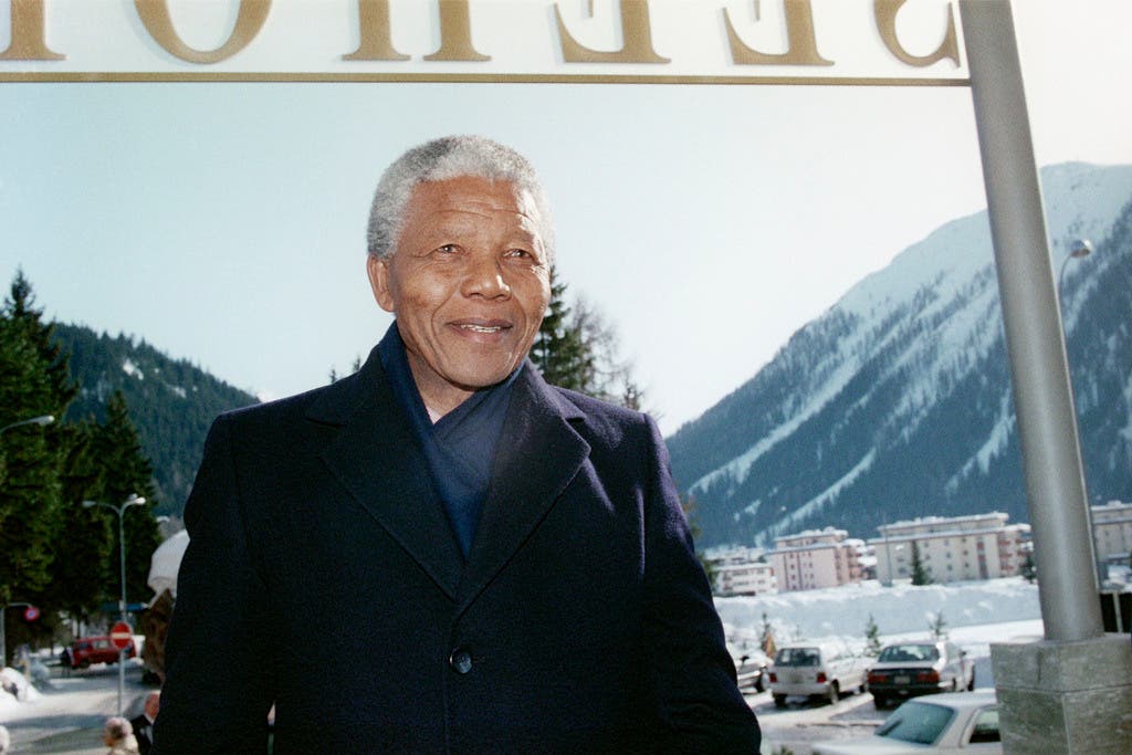 Mandela im Schnee am WEF in Davos 1992