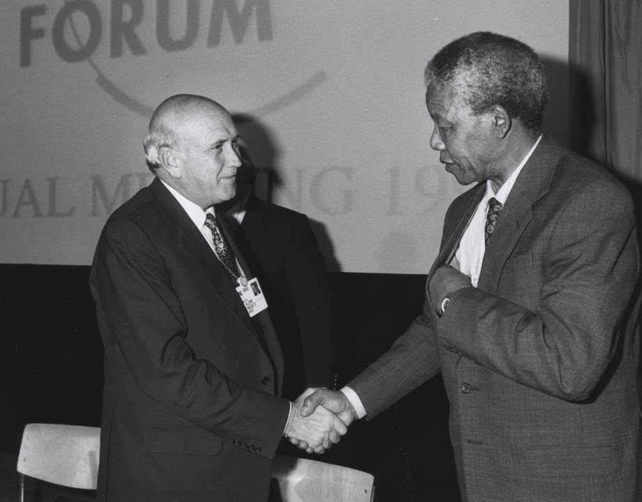 Frederik de Klerk und Nelson Mandela am WEF 1992