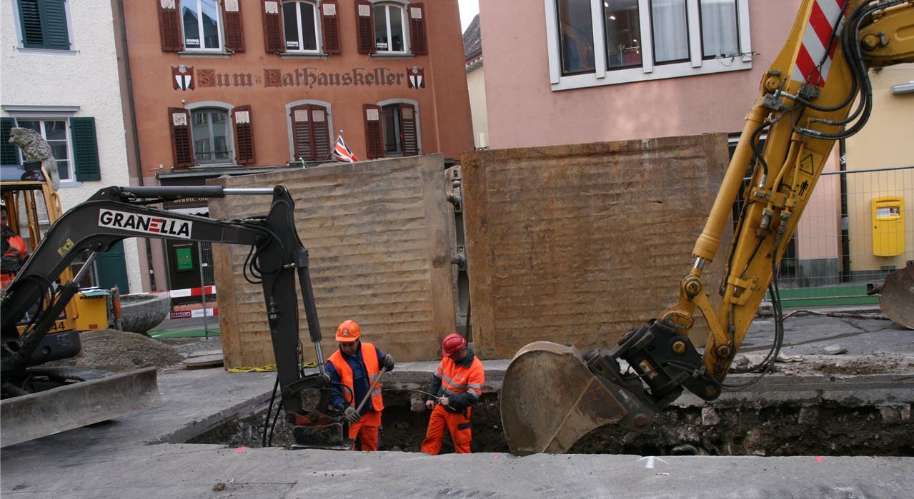 Bauarbeiten in der Weiten Gasse in Baden