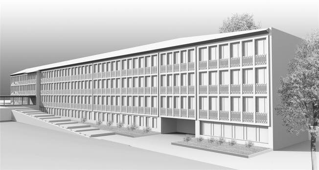 Das Schulhaus Schibler wird beidseitig erweitert; die Fassade bleibt in ihrer Gestaltung erhalten. Waeber/Dickenmann Architekten, Lachen