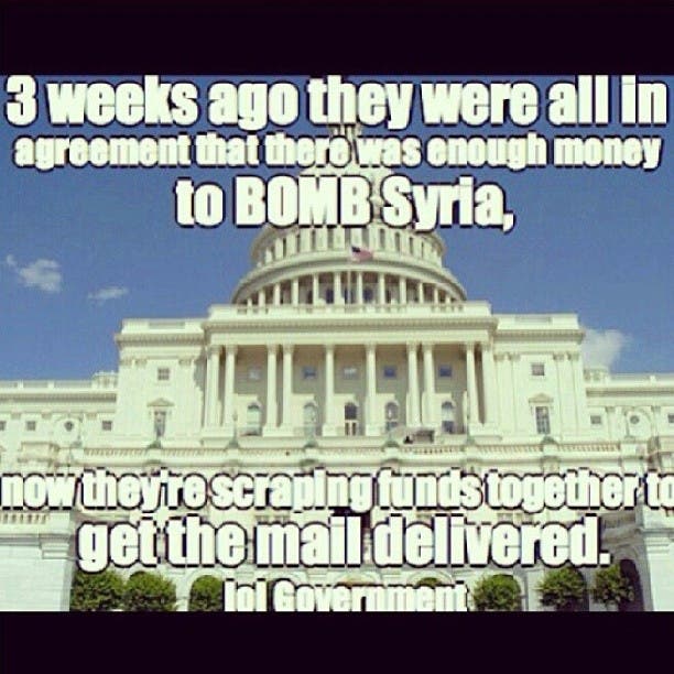 Vor 3 Wochen haten wir noch genug Geld um Syiren zu bombardieren. Jetzt reicht es noch knapp für die Post