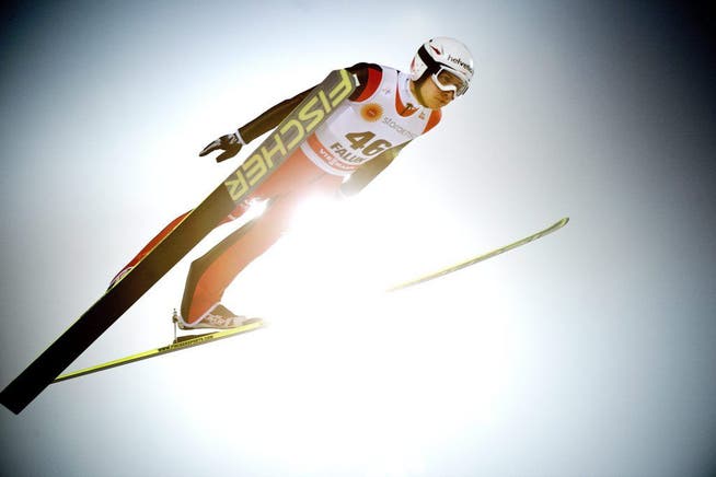 Simon Ammann am Skispringen in Falun (Februar 2014).