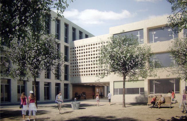 So soll das Schulhaus Zehntenhof nach Fertigstellung aussehen (Visualisierung).