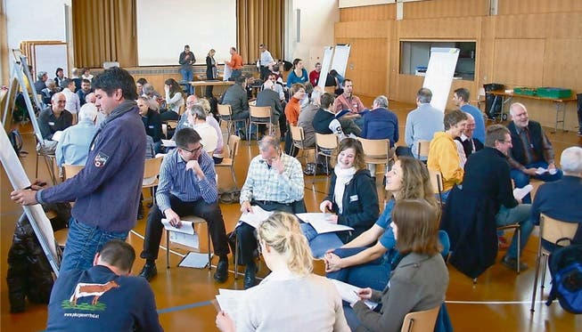 Einwohner diskutieren über die Zukunft der Gemeinde Ehrendingen. (LP)