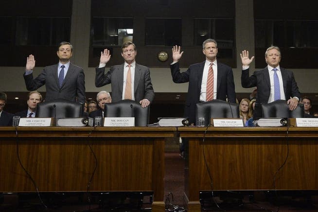 Die Spitze der Credit Suisse bei der Anhörung vor dem US-Senat: Romeo Cerutti, Brady Dougan, Robert Shafir und Hans-Ulrich Meister (von links).