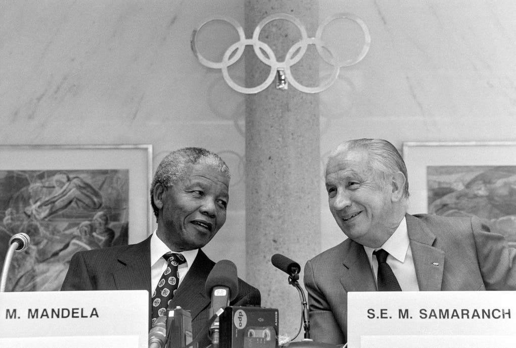 Nelson Mandela mit IOC-Präsident Juan Antonia Samaranch im Mai 1992