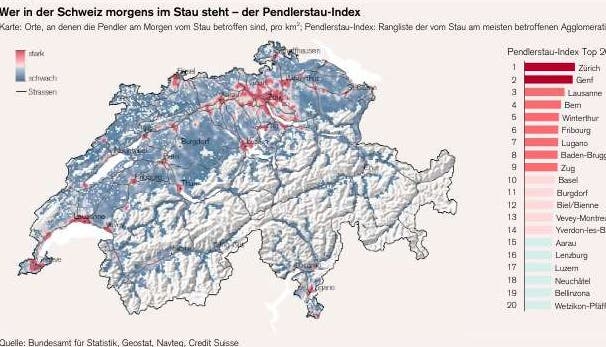 Staugrafik: Hier steht die Schweiz im Stau.