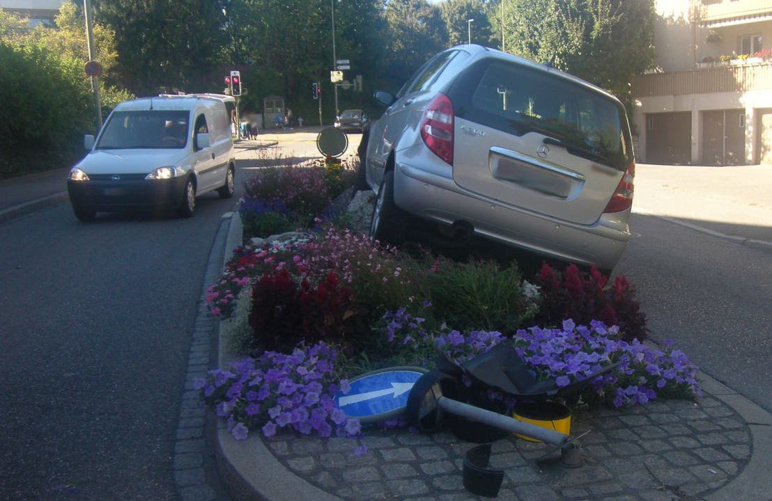 Unsanft «parkierte» sie ihren Wagen in der Blumenrabatte.