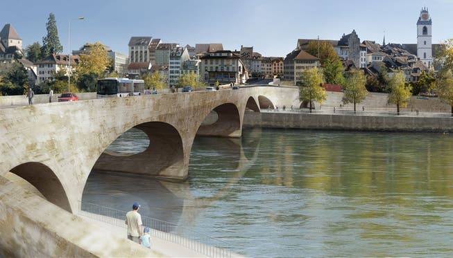 So soll der «Pont Neuf» in Aarau aussehen: Die neue Brücke betont ihre Bedeutung als Eingangstor zur höher gelegenen Altstadt.