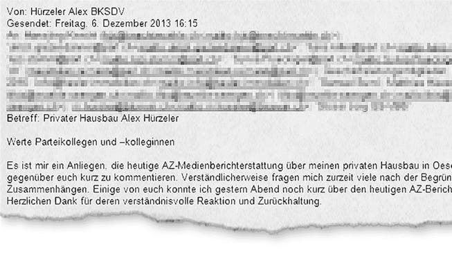Alex Hürzelers Brief an seine Parteikollegen