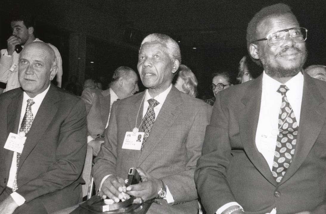 Frederik de Klerk und Nelson Mandela am WEF 1992