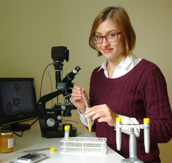 Sophie Anna von Waldkirch aus Olten forschte für ihre Maturaarbeit an der Kanti Olten mit dem Mikroskop – und ging dabei der Sortenreinheit von ausgewähltem Blütenhonig aus dem Gäu nach.
