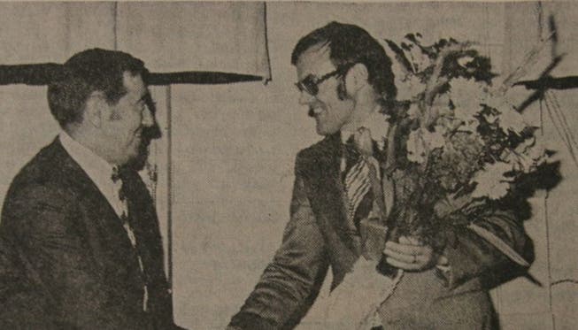 Januar 1974: Rainer Schumacher (r.) wird erster Ratspräsident.Archiv/BT