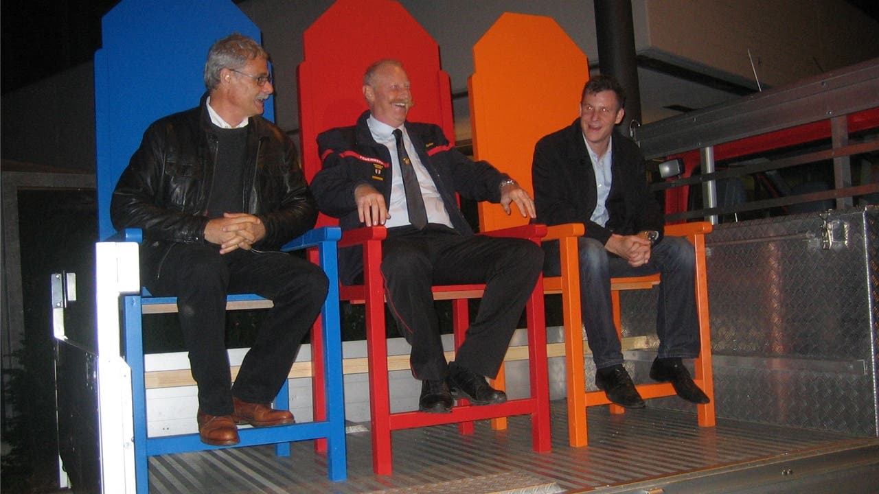 Martin Zulauf, Toni Suter und Reto Schmid (von links) durften das Geschehen aus der Höhe verfolgen.