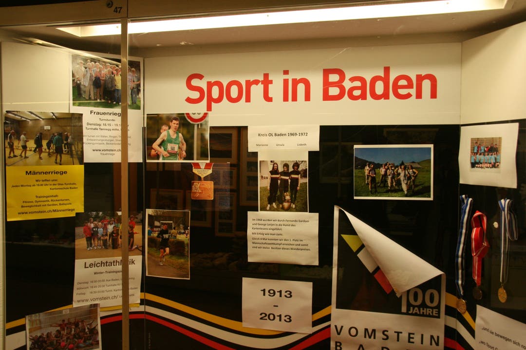 Sport in Baden: Dafür wirbt dieses Schaufenster.