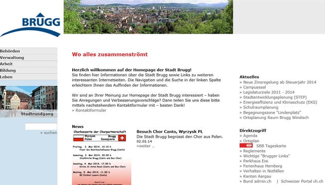 In der Kritik: Die Homepage der Stadt Brugg. zvg
