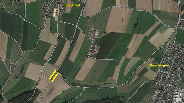 Auf dieser Strecke entlang der Kantonsstrasse (gelb eingezeichnet) soll ein Mergelweg gebaut werden.