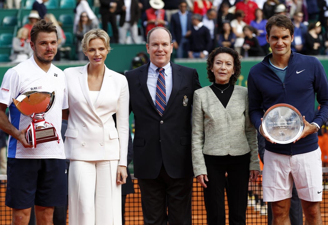 Stanislas Wawrinka, Prinzessin Charlene, Prinz Albert II. von Monaco, Elisabeth-Anne de Massy und Roger Federer.