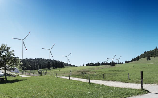 Visualisierung der Windparkanlage auf dem Grenchenberg.