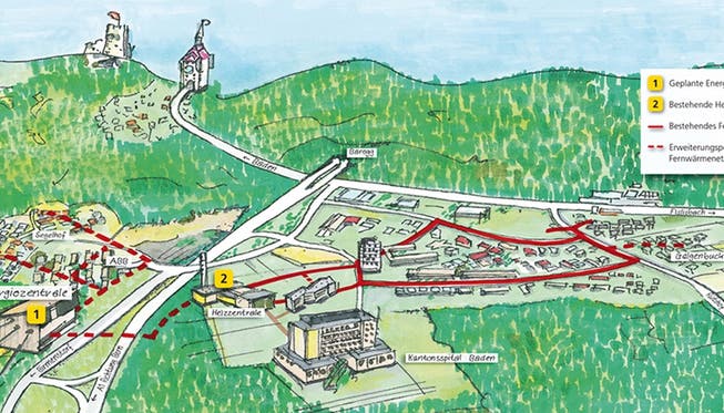 Überblick über das Fernwärme-Projekt der Regionalwerke AG Baden mit neuer Heizzentrale.