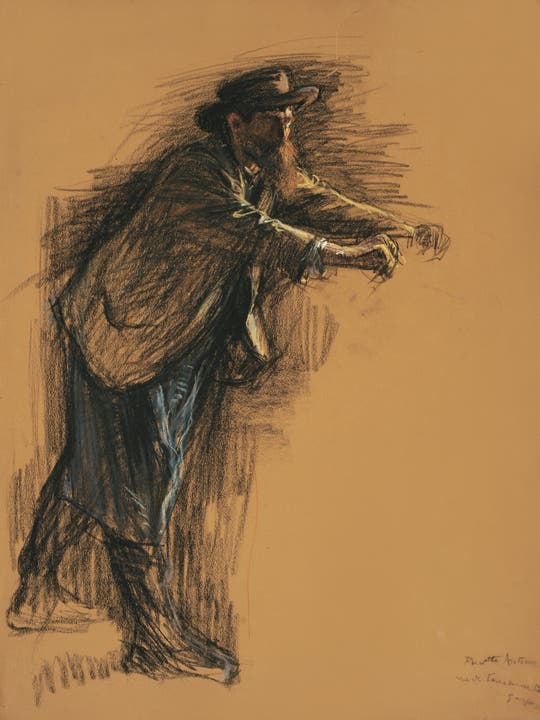 «Mann an der Kelter» (1899-1904) Mann an der Kelter, o.J. (1899-1904), Kohle, mit Pastell gehöht auf Papier, 59.5 x 44.5 cm