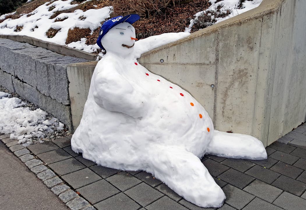  Gemütlich dahinschmelzen. Schneemann der besonderen Art, gesehen in Bettlach. (Foto von Walo von Burg Romanello)