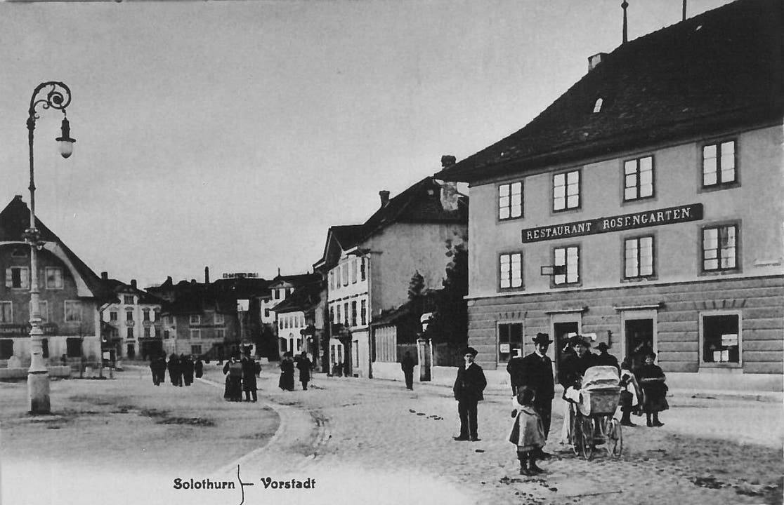 Vorstadt mit dem Restaurant Rosengarten um 1900
