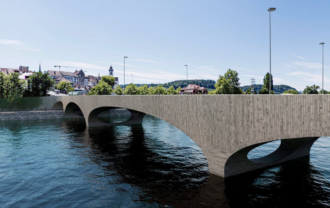 15. Juli: Die neuste Visualisierung der neuen Kettenbrücke – zu sehen dank gescanntem QR-Code.