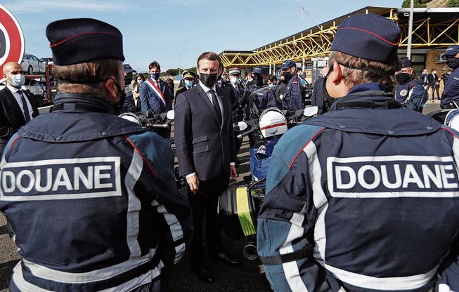 Emmanuel Macron in Le Perthus: Frankreichs Präsident verstärkt den Grenzschutz.