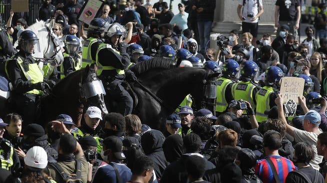 Berittene Polizei und Demonstranten trafen dieses Wochenende in London aufeinander.