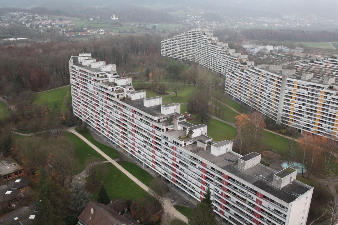 Die Häuserzeilen Rütmatt- und Delfterstrasse von oben, November 2012