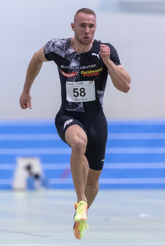 Silvan Wicki vom BTV Aarau Athletics beim Rennen über 60 Meter am Leichtathletik-Hallenmeeting in Magglingen.