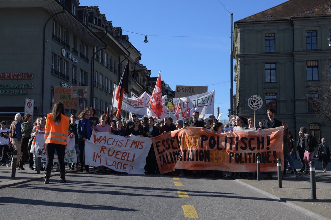 Umzug zum Bundesplatz: Tausende Demonstrierende gingen am Samstag in Bern für eine ökologische Landwirtschaft auf die Strasse.