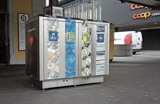 Recyclingstationen wie hier in Baden gibt es am Bahnhof Brugg nicht.