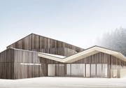 So könnte die neue Mehrzweckanlage aussehen: Links die neuen Garderoben, rechts der Eingangsbereich mit der neuen Foyer-Halle. (Bild: PD)