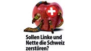 Ein Schweizer Apfel wird von Ungeziefer in Parteifarben zerstört. Das ist die neue Plakatkampagne der SVP Schweiz. (Bild: pd)
