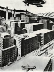Traugott Stauss zeichnete die Stadtvision von Wattwil 1924 mit Kohle und Fettstift auf Papier. (Bild: PD)