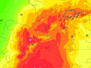 Die Karte zeigt die Temperatur auf rund 1600 Metern am kommenden Mittwochnachmittag. Am Boden sind die Temperaturen deutlich höher.