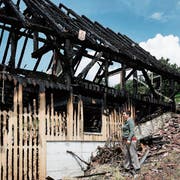Beatrice Limacher vor der einzigen Wand, von der noch etwas zu sehen ist. (Bild: Stefan Kaiser (Zug, 22. Mai 2018)
