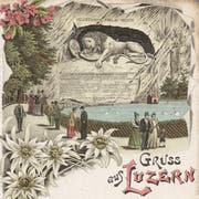 Blumen statt Blut für die Touristen: Das 1821 eingeweihte Löwendenkmal wurde bald zur Attraktion. (Bild: Postkarte der Gebrüder Metz, ca. 1896, ZHB Luzern Sondersammlung)