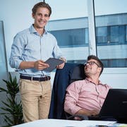 Nicolas Hirschi (links) und CEO Claudio Landmesser von Agent Selly. (Bild: Jakob Ineichen, Rotkreuz, 19. Juni 2018)