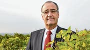 Guy Parmelin posiert in den Weinbergen seiner Familie in Bursins VD. (Bild: Jean-Christophe Bott/Keystone (24. Oktober 2015))