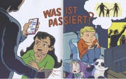 Ein Bild aus dem Kinder-Arbeitsheft «Meine Zeit im Frauenhaus». (Illustration: Andreas Kiener)