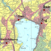 In den Stadtlandschaften (rot eingefärbt) rund um die Zentren Zug, Baar, Cham und Risch-Rotkreuz soll der Hauptteil der Entwicklung stattfinden. (Karte: pd)