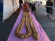 235 stolze Meter misst der längste Zopf der Welt – gebacken in Buochs. (Bild: Franziska Herger, 2. Juni 2019)