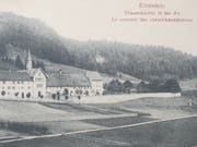 Das Einsiedler Frauenkloster mit einem Poststempel vom 1.6.1918. (Bild: PD, ETH Bibliothek Zürich)