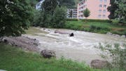 Hier stand bis vor kurzem eine provisorische Brücke. Das Rohr zeugt noch davon. (Bild: PD)